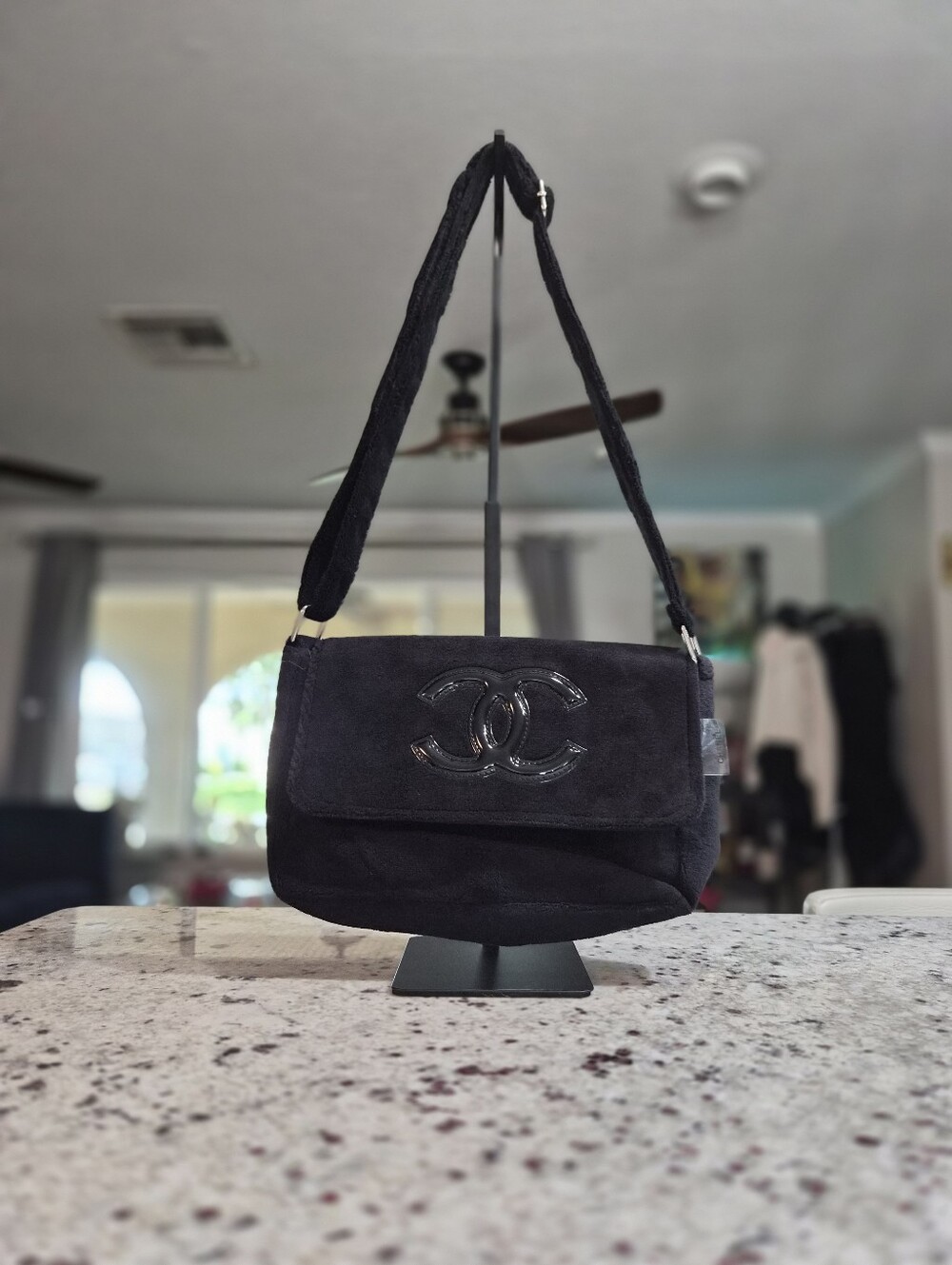 CHANEL Précision Shoulder Bag w/ CC Logo Black On Black